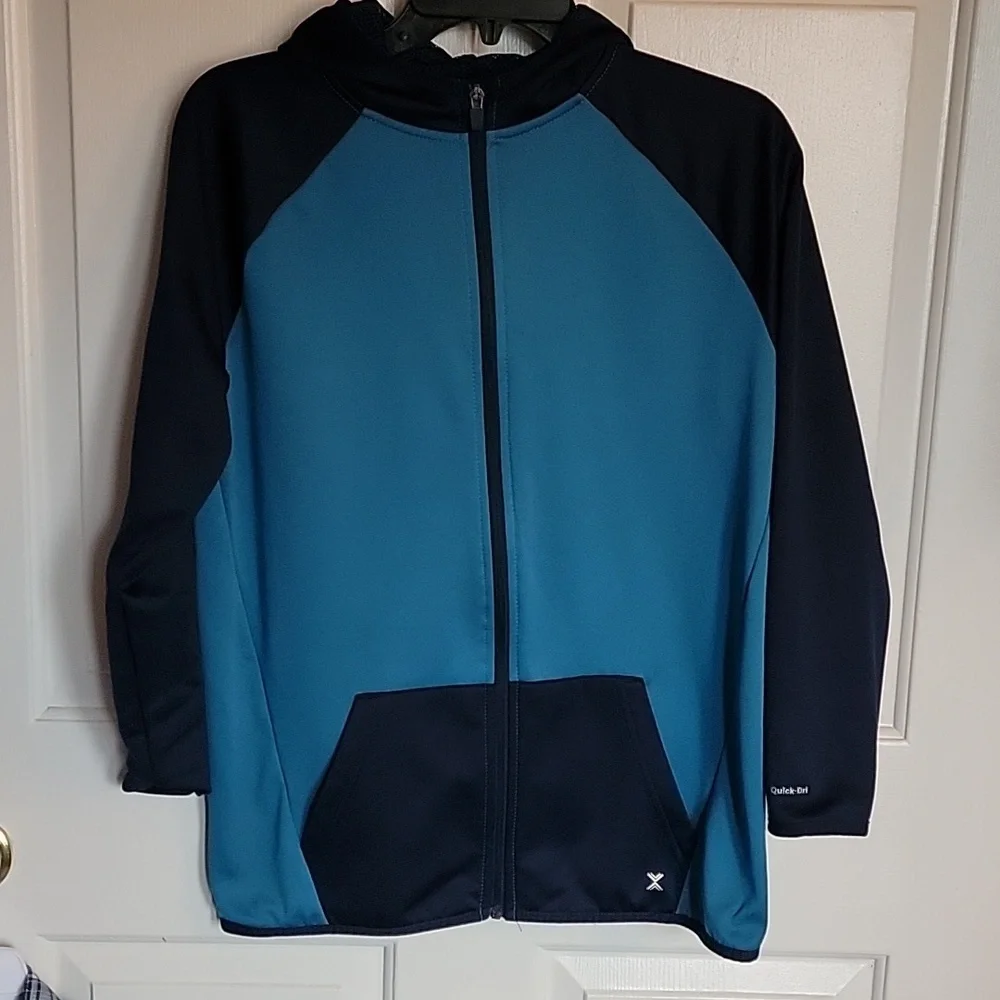 Xersion, boys large (14-16) long sleeved jacket with front zipper and hood.